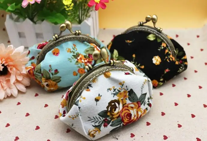 Модный женский Ретро винтажный маленький кошелек с цветком, сумочка-клатч, сумочка для монет, сумка для ключей