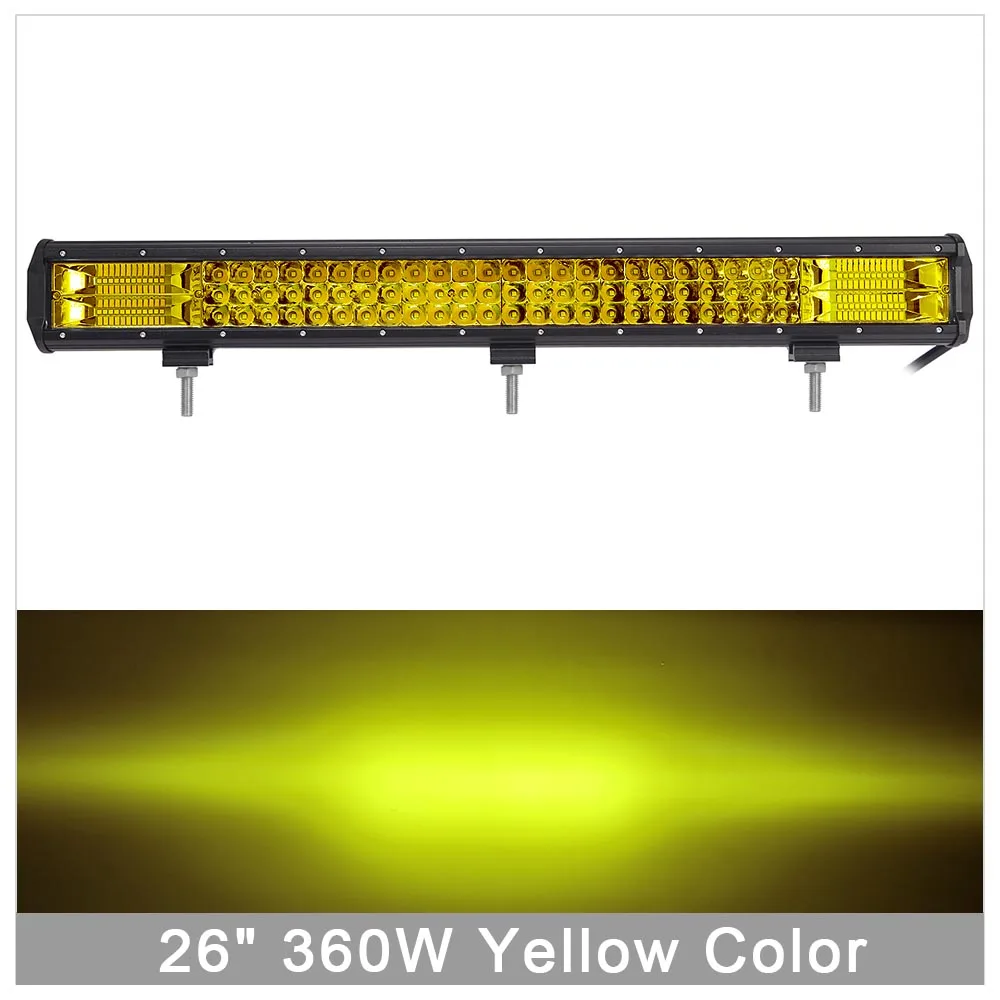 2" 26" 2" 32 дюйма 3 ряда 12 В 24 В светодиодный бар для лодочного грузовика 4WD ATV UTV SUV 4x4 внедорожный рабочий светильник комбинированный луч Янтарный светильник для вождения s - Цвет: 360W Yellow NK