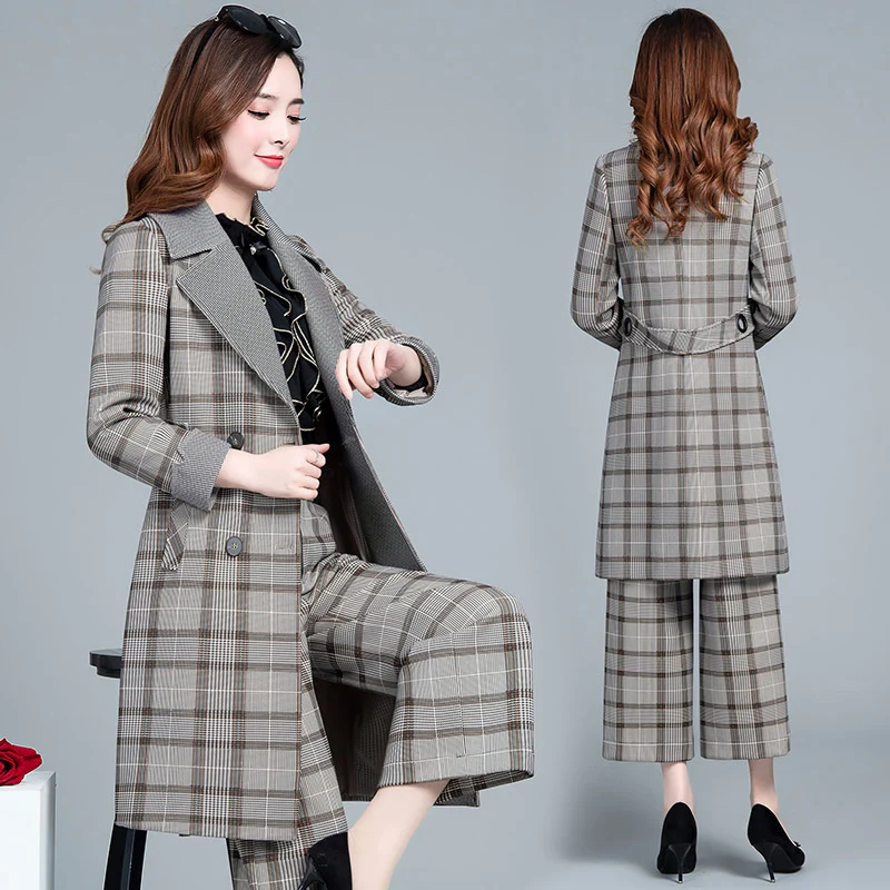Two Piece Set Women Clothes 2020 Business Suits Formal Office Work Elegant Gray Womens Long Sleeve Coat Blazer LW086 | Женская одежда