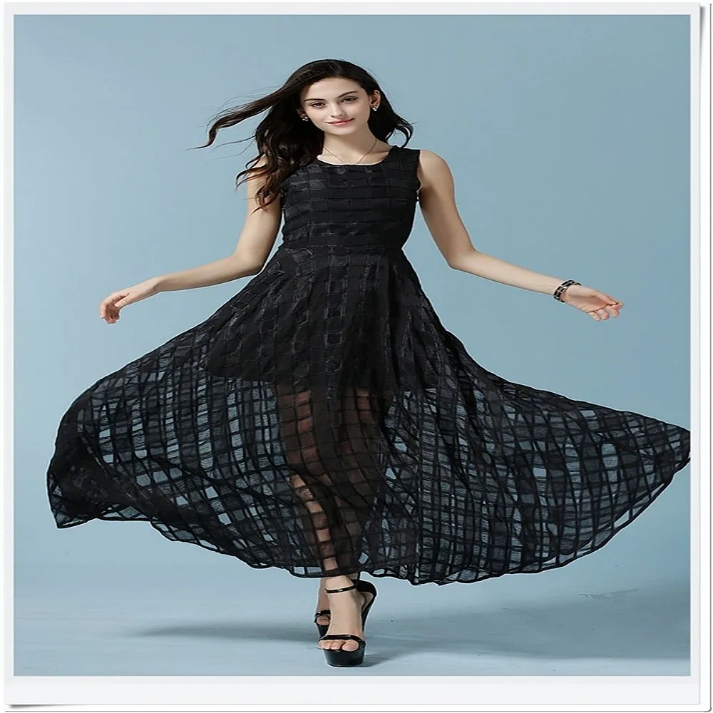 2016 Новый Женщины Летнее Платье Элегантный Дамы Винтаж Черный И Белый Рукавов