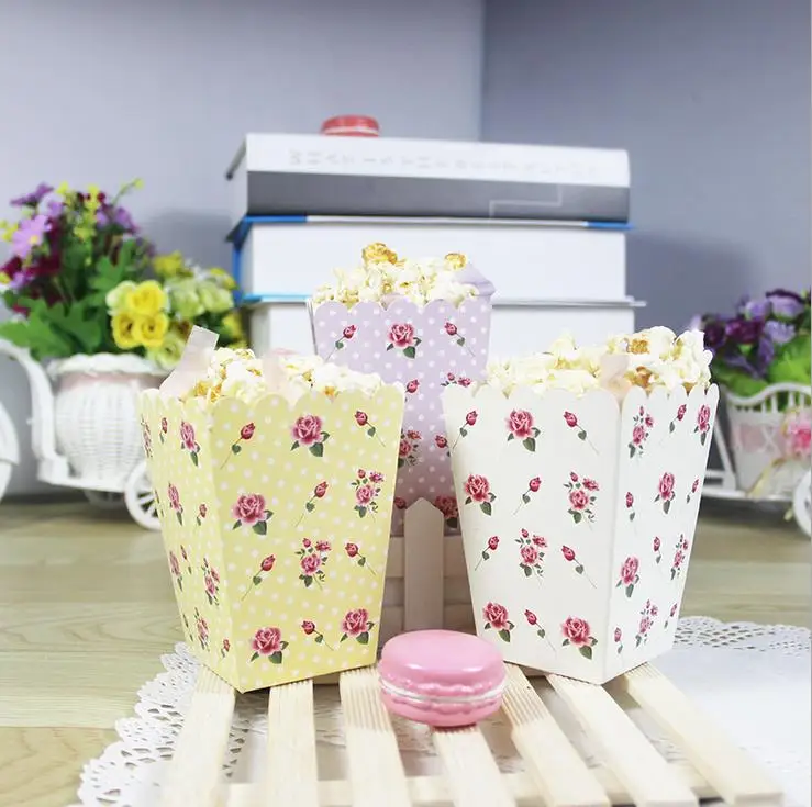 12 шт./лот коробка для попкорна с розами бумажная украшения вечерние детские