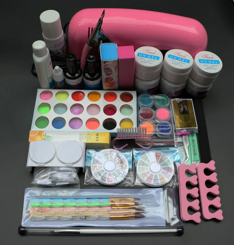

9W UV dryer lamp 18 color Acrylic Powder and 6 colors glitter powder Nail Art Kit ,nail art tools kit BTT-70