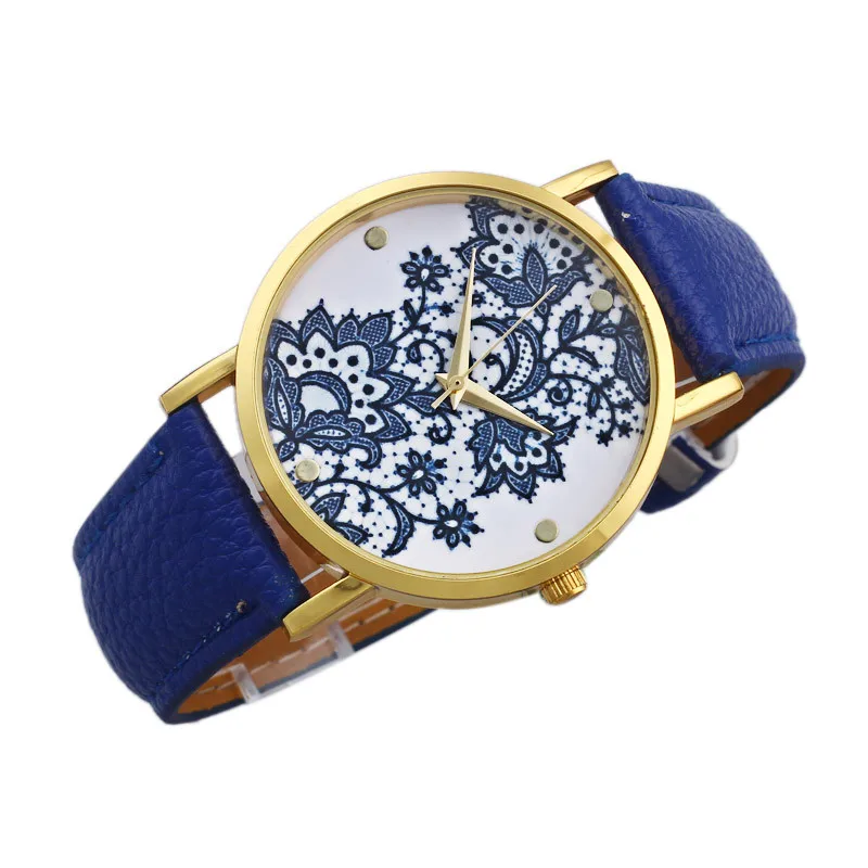 Женские Кварцевые аналоговые наручные часы с круглым кружевом и цветочным