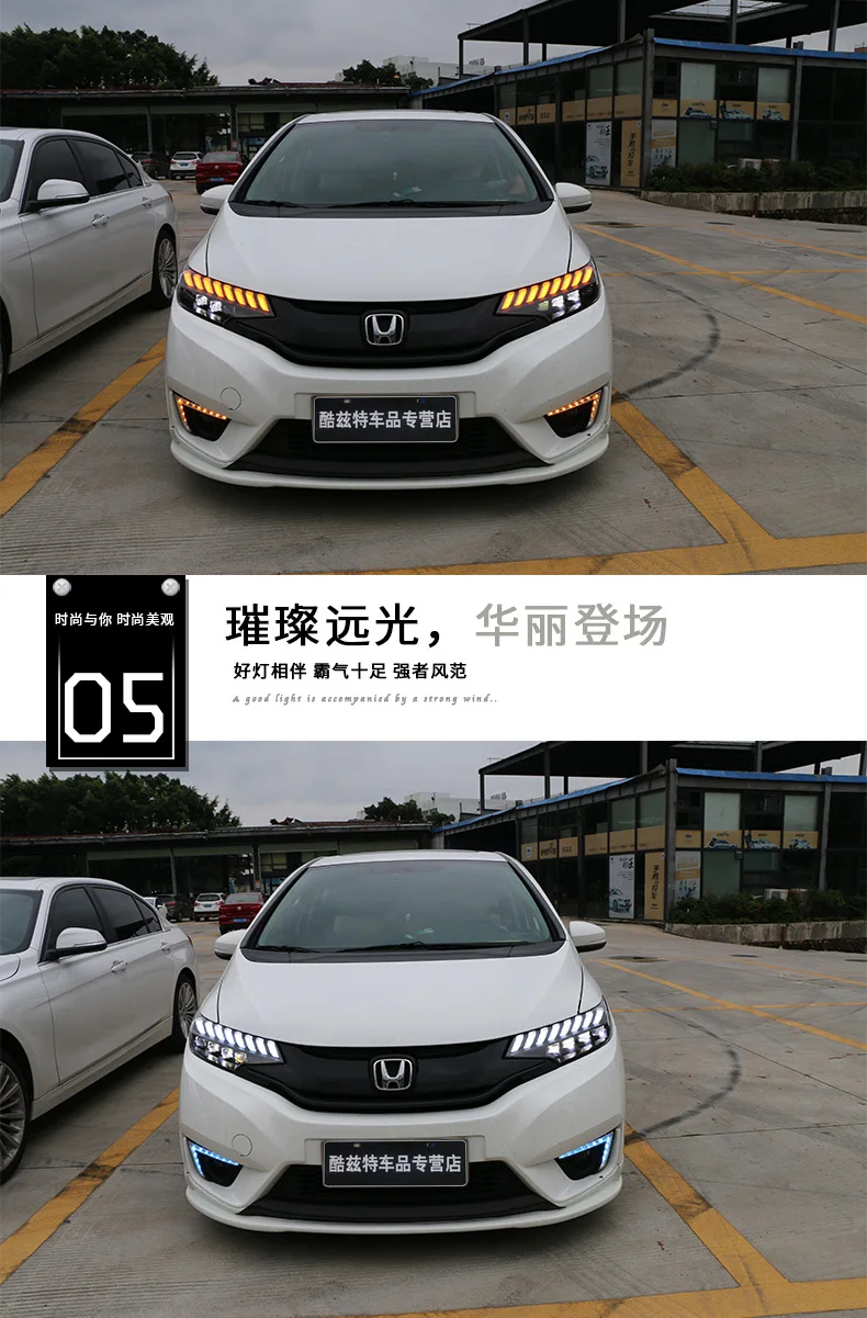 Автомобильный головной светильник для Honda FIT JAZZ GK5 головной светильник s светодиодный головной светильник дневной ходовой светильник DRL Bi-светодиодный объектив