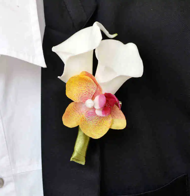 

Europe Style 4 pcs/ lot DIY calla lilies Sweet Corsage Simulate Flower Grooms man Boutonniere pin brooch Wedding party decor C40