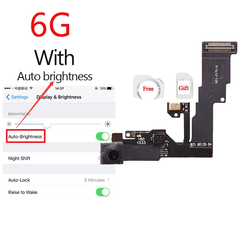 1 шт. новое кольцо-держатель для передней камеры для iPhone 5 5S 5C 6S 6 Plus фронтальная камера объектив правый датчик приближения гибкий кабель - Цвет: 6G with Brightness