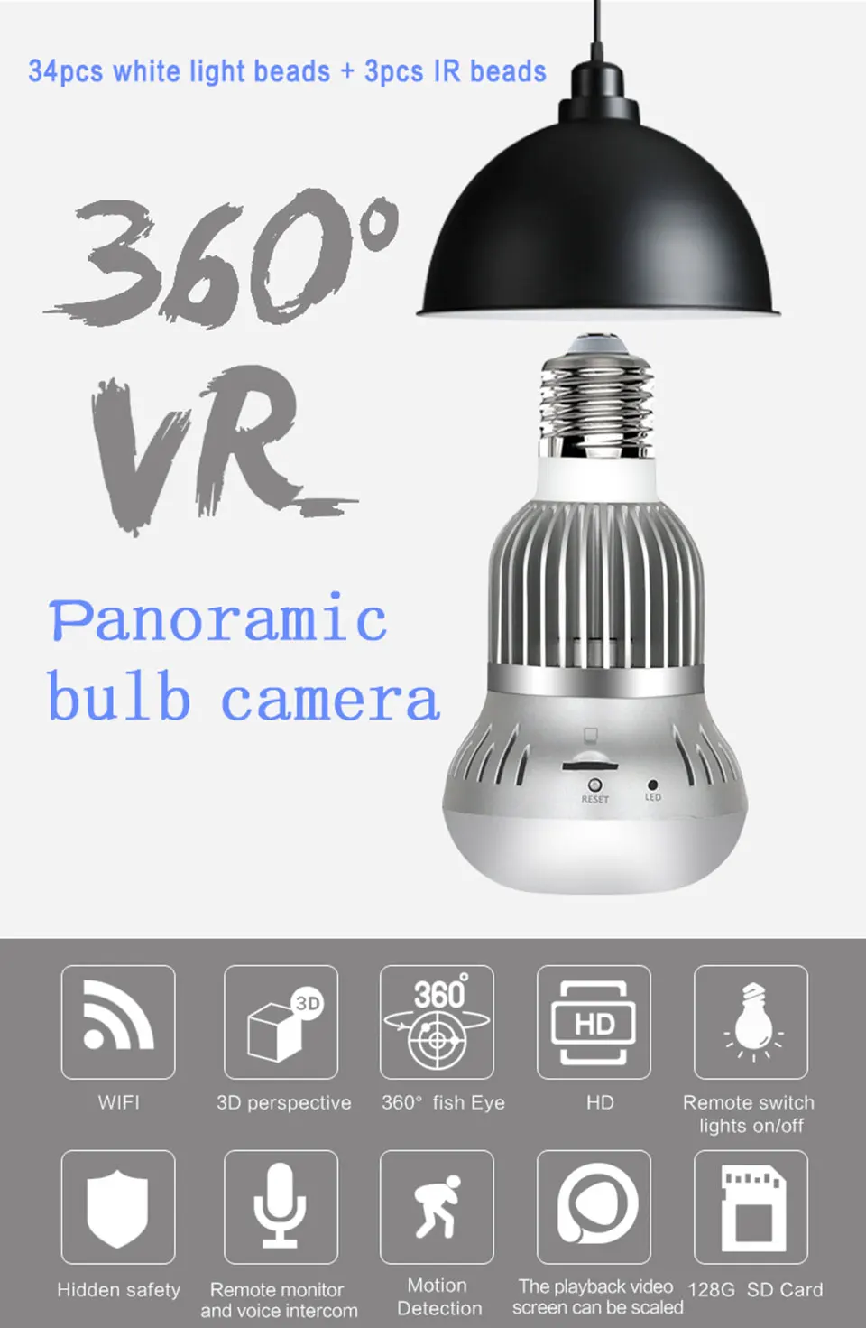 YuBeter 1080P Беспроводная ip-камера 360 панорамная камера лампа WiFi лампа рыбий глаз 2 МП видеонаблюдение Детский Монитор ночное видение