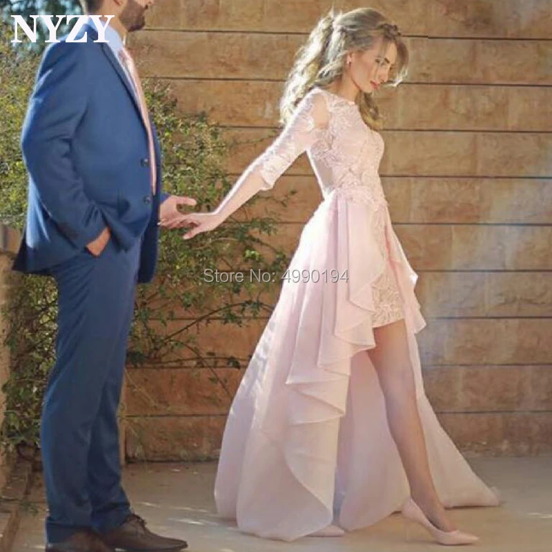 

NYZY E105 Elegant Pink Arabic Evening Dress Short High Low Wedding Party Dress Robe Soiree Dubai 2019 vestido de festa longo