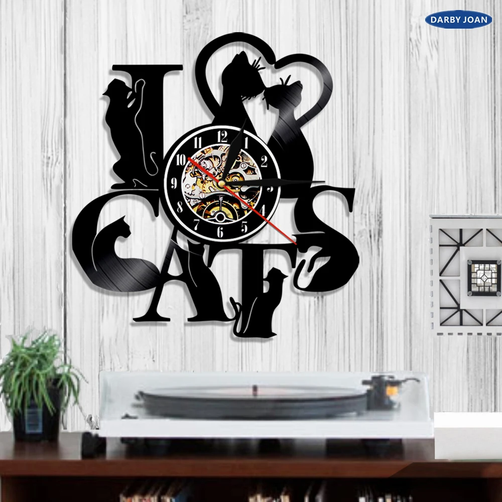 Виниловый светодиодный светильник с надписью I Love Cats CD настенные часы украшение