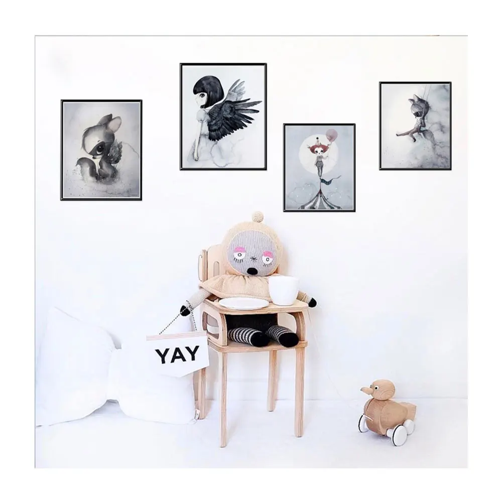 Новый Милый Постер с рисунком зайца оленя воробья акварельная иллюстрация