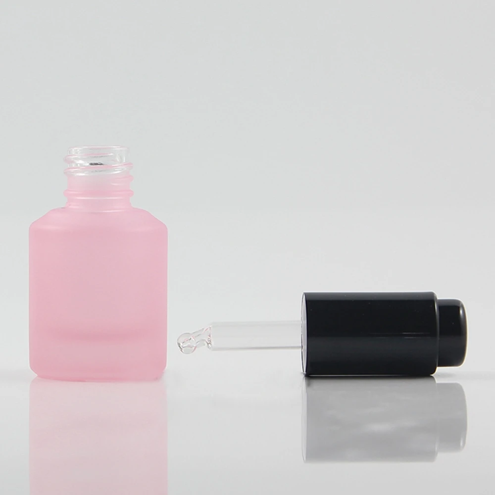 15ml luxury Shoulder Round dropper bottle press cap pink frosted cosmetic packaging | Refillable Bottles