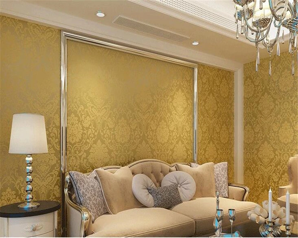 

beibehang Simple European Damascus sprinkled gold flocking three-dimensional non-woven bedroom wall roll 3d wallpaper mural