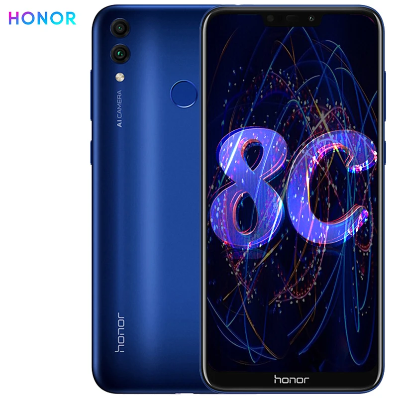 Мобильный телефон с глобальной ПЗУ HONOR 8C, 4 Гб, 32 ГБ, 6,26 дюйма, Восьмиядерный аккумулятор Snapdragon 632, 4000 мА/ч, 3 карты VoLTE Face ID, полный экран