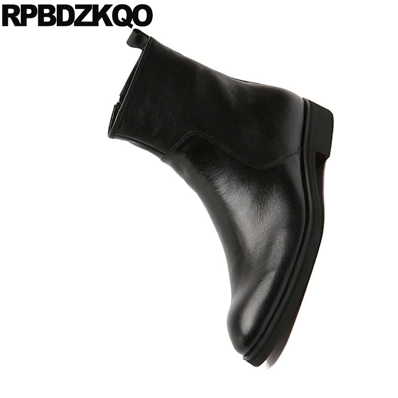 

Shoes Formal Handmade Pointed Toe Black Business Genuine Leather Short Fall Men Full Grain Mens Zipper Dress Boots Ankle 2021