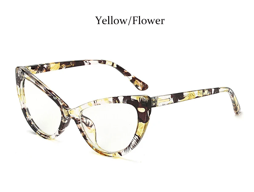 Yellow Flower Женские очки, прозрачные, модные, кошачий глаз, оправа, прозрачные линзы, очки, оправа для женщин, оптическая оправа для очков - Цвет оправы: Yellow Flower