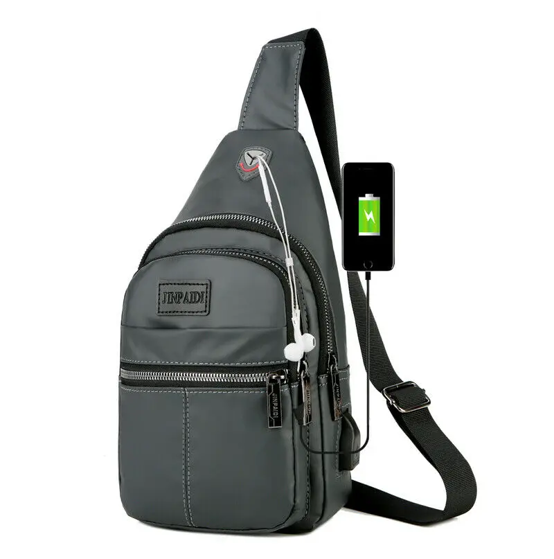 Новая мужская нагрудная сумка на лямках из парусины с usb зарядкой повседневная