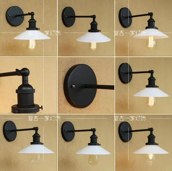 Style Loft Industrial Wall Light Vintage Glass Lampshade Edison LED Stair Lights Black Sconce Appliques Murale Lampen | Лампы и