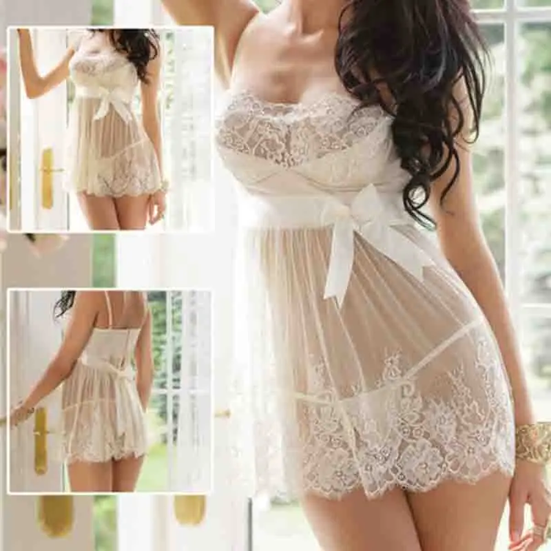 Плотный белый пижамы Sexy пижамы женский соблазн Для женщин летние Кружево ночная рубашка Нижнее Бельё для девочек юбка сна японском стиле кимоно