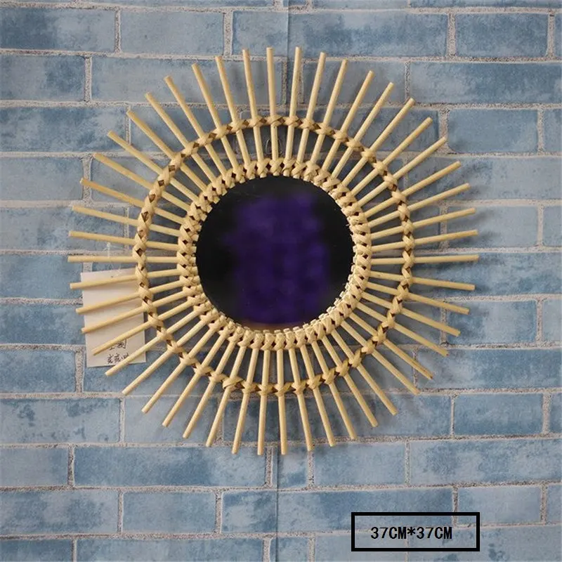 Французский 50s бамбуковая зеркало boho sunburst косметическое зеркало серебристое настенный starburst зеркало натуральные украшения для дома
