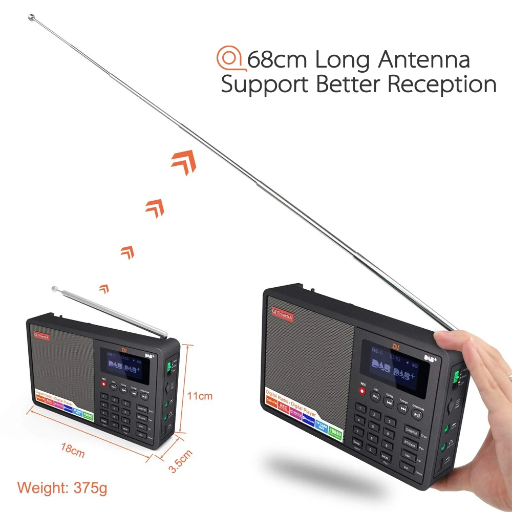 Портативное цифровое радио GTMEDIA D1 FM стерео/RDS многополосное динамик с ЖК-дисплеем