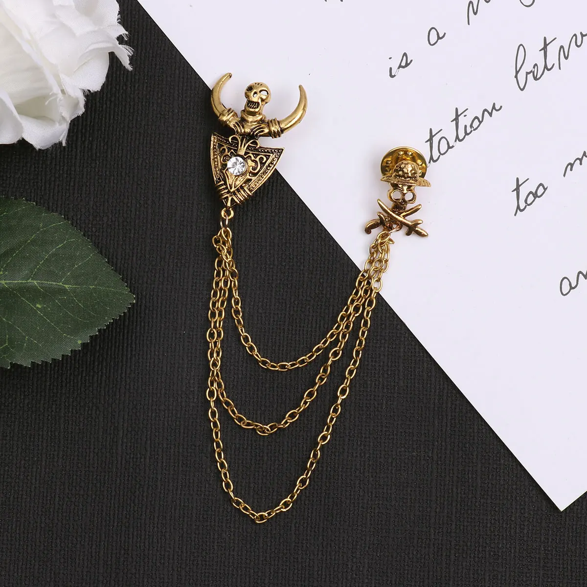 TiaoBug Vintage Men Blouse Shirt Collar Brooch Lapel Pin Male Suit Metal Brooch Chain Tassel Gifts for Men Broches Accessories