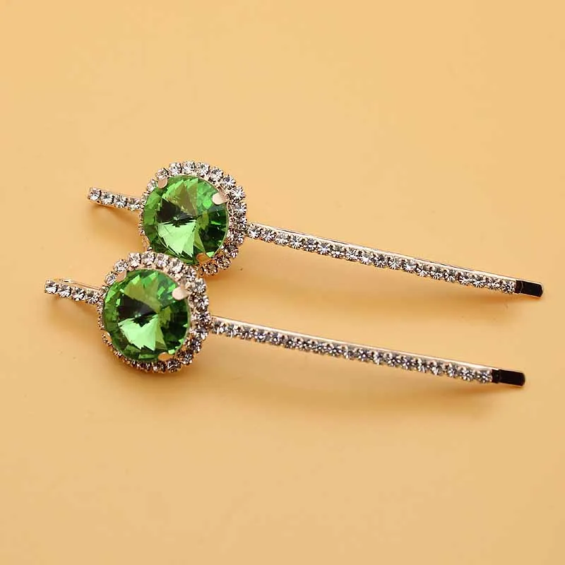 light green 1 пара роскошных круглых розовых кристаллов заколка для волос Элегантные клипсы со стразами Бриллиантовая шпилька для шикарных женщин девочек аксессуары ювелирные изделия - Окраска металла: light green