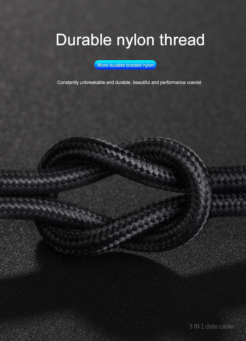 HOCO 3 в 1 USB кабель для iPhone X 8 7 6 3в1 Micro usb type C кабель зарядного устройства для samsung S9 Универсальный мобильный кабель для зарядки телефона