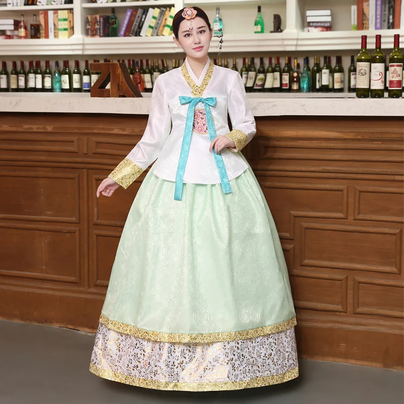 picture color Новогодний корейский национальный костюм женское Дворцовое корейское платье ханбок этнический женский костюм для танцев сценический танцевальный наряд 90 - Цвет: picture color