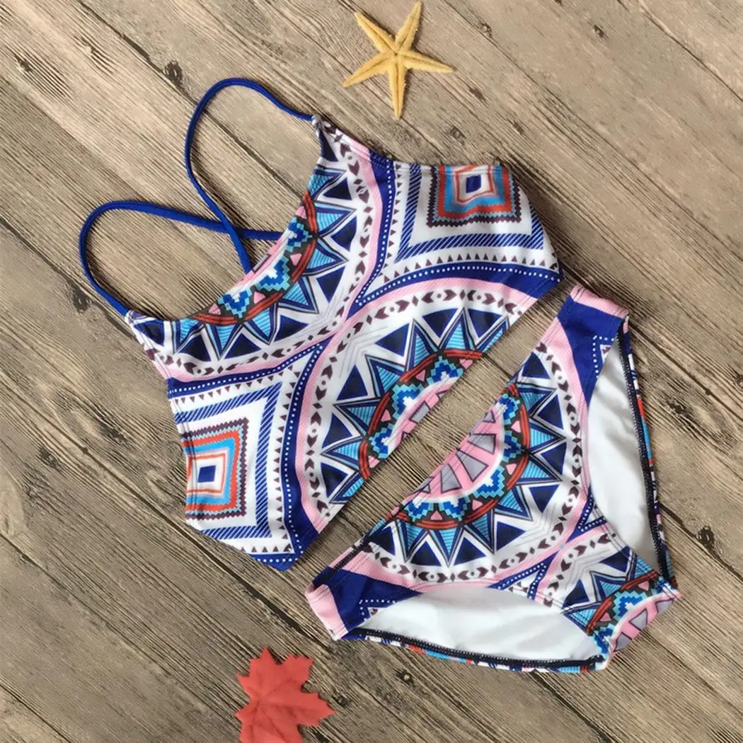 Женский купальник с бретельками без рукавов принтом крест лето осенний низкой