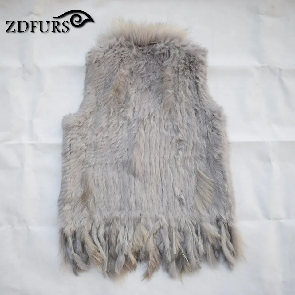 ZDFURS* вязаный жилет из кроличьего меха, меховой воротник из енота, вязаный жилет из кроличьего меха, жилет