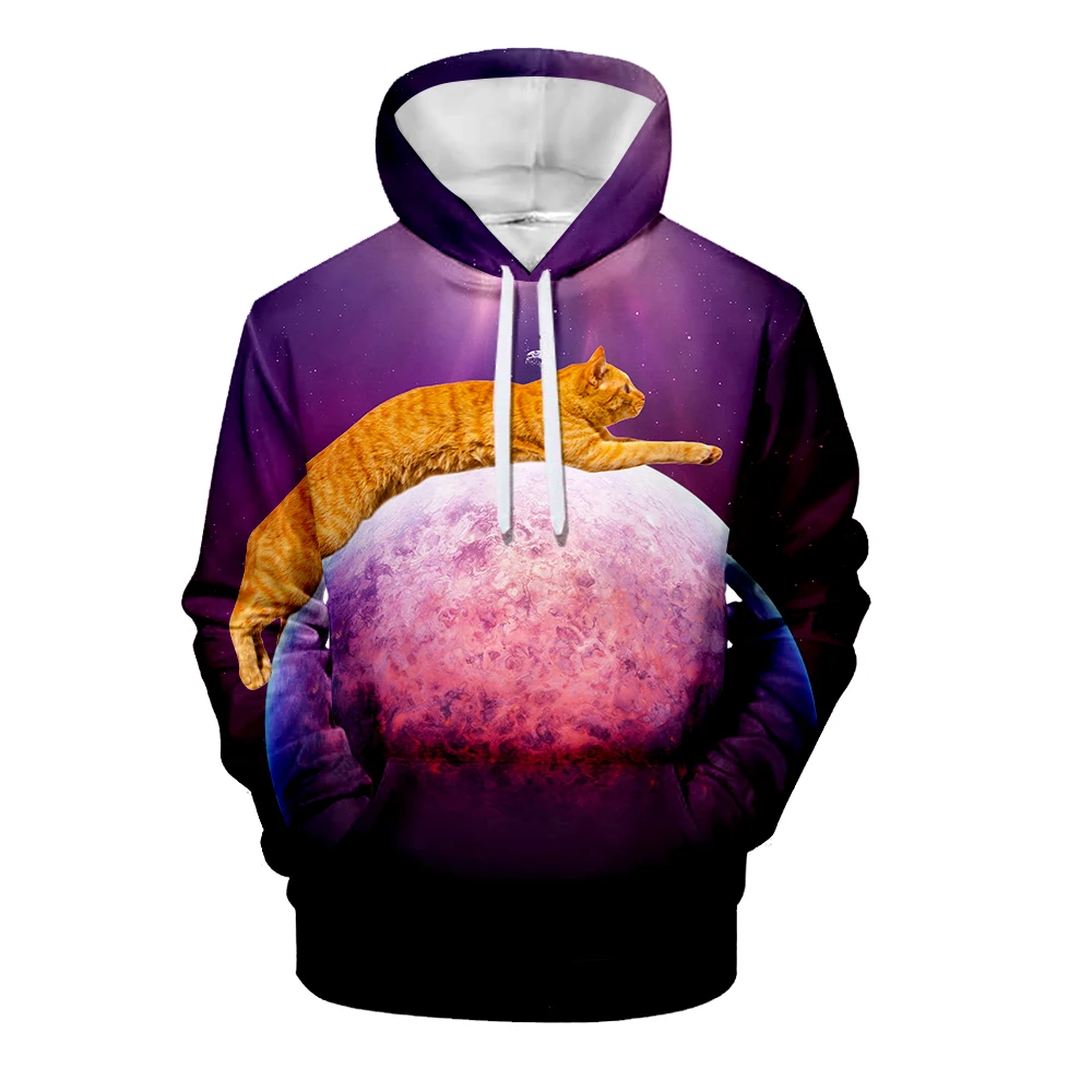 WAMNI черная толстовка с капюшоном 3D-принтом кошки мужской осенний пуловер