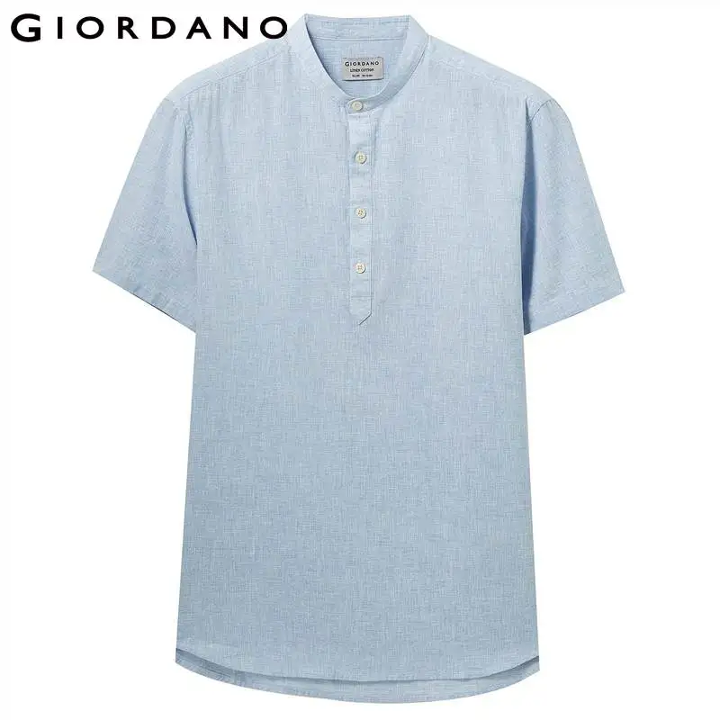 Giordano Мужская рубашка из льна и хлопка воротник с короткими рукавами мужская
