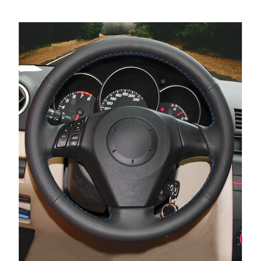 Черные чехлы рулевого колеса автомобиля из искусственной кожи для Mazda 3 Axela 2004-2009 5