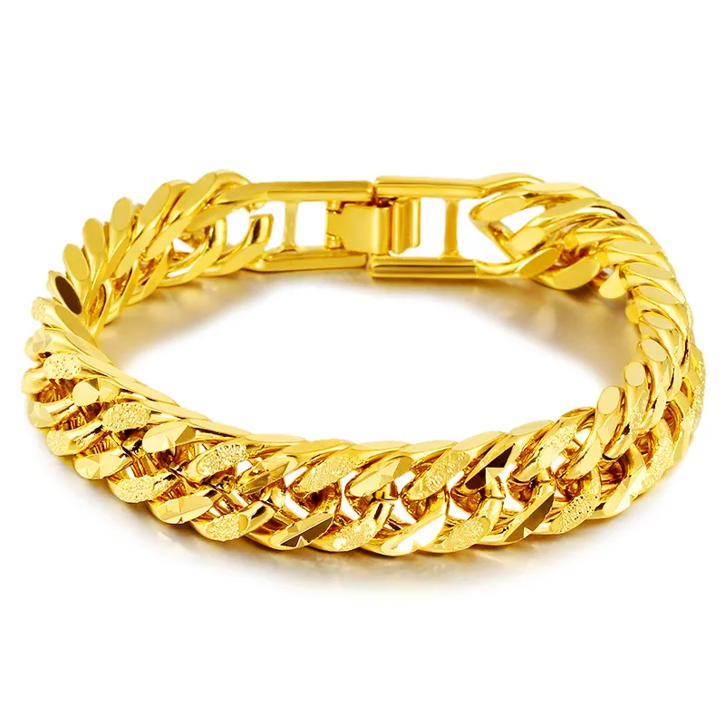 

Womens Mens Bracelet Wrist Chain Solid Yellow Gold Filled Double Curb Chain Bracelet Gift 7.87 Inches