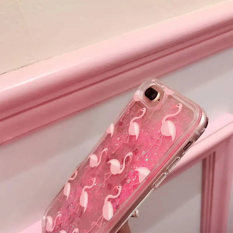 Capinha для iPhone 6S 6 s 7 8 Plus чехол зыбучие пески Чехол Apple Чехлы блестящие Фламинго