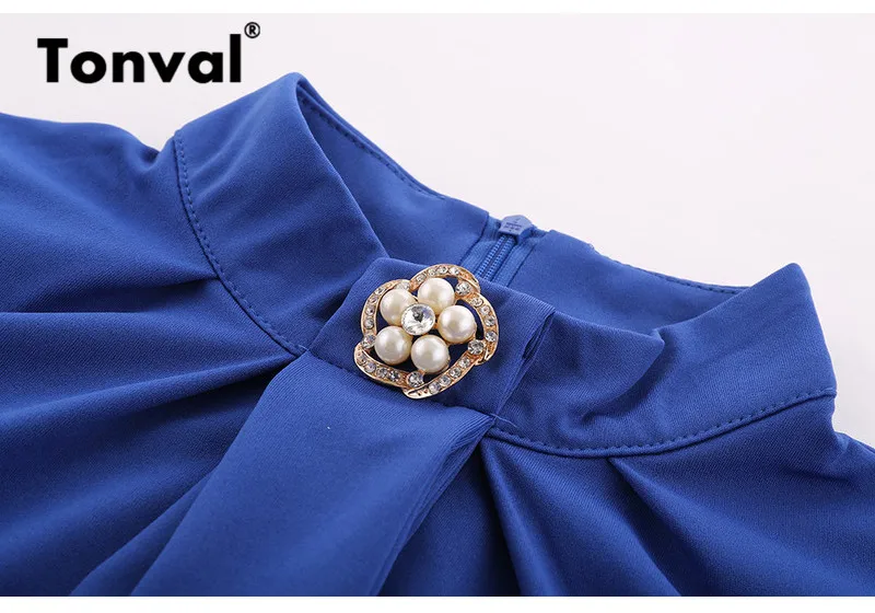 Tonval 6XL офисное платье красного размера плюс миди элегантные Стразы стоячий воротник рабочие платья женские осенние платья карандаш