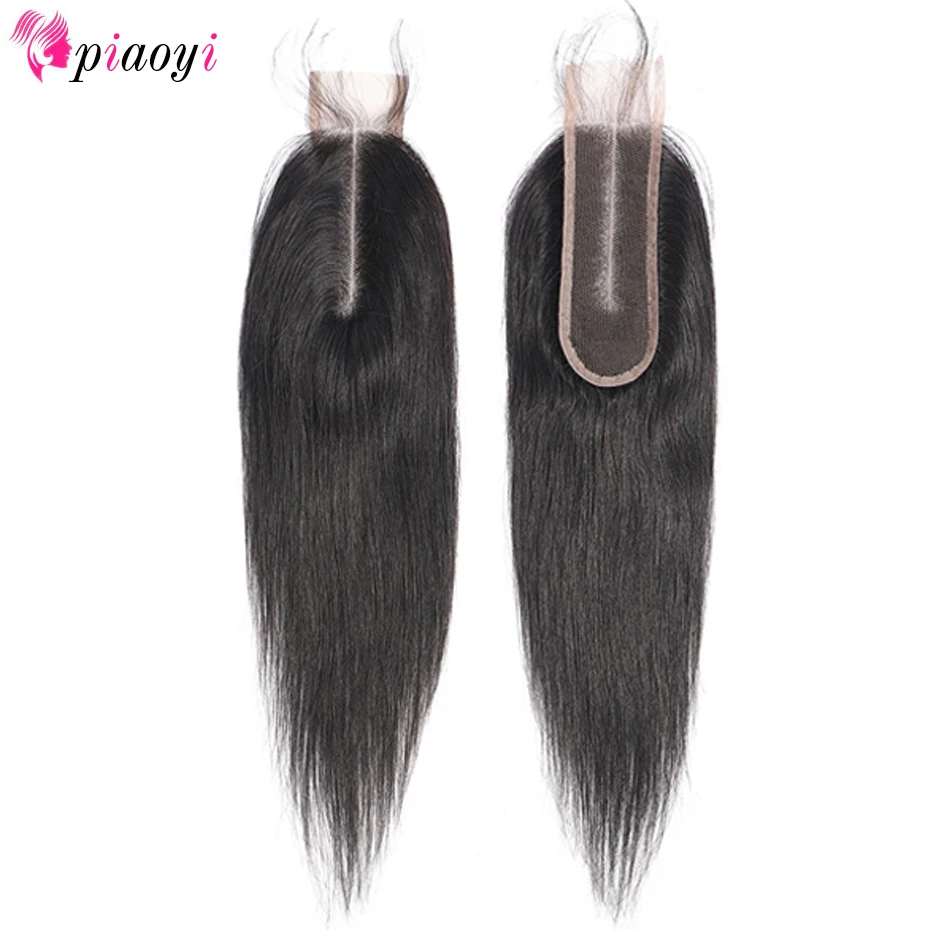 Средняя часть 2*6 закрытие шнурка перуанские волосы Remy прямые человеческие для