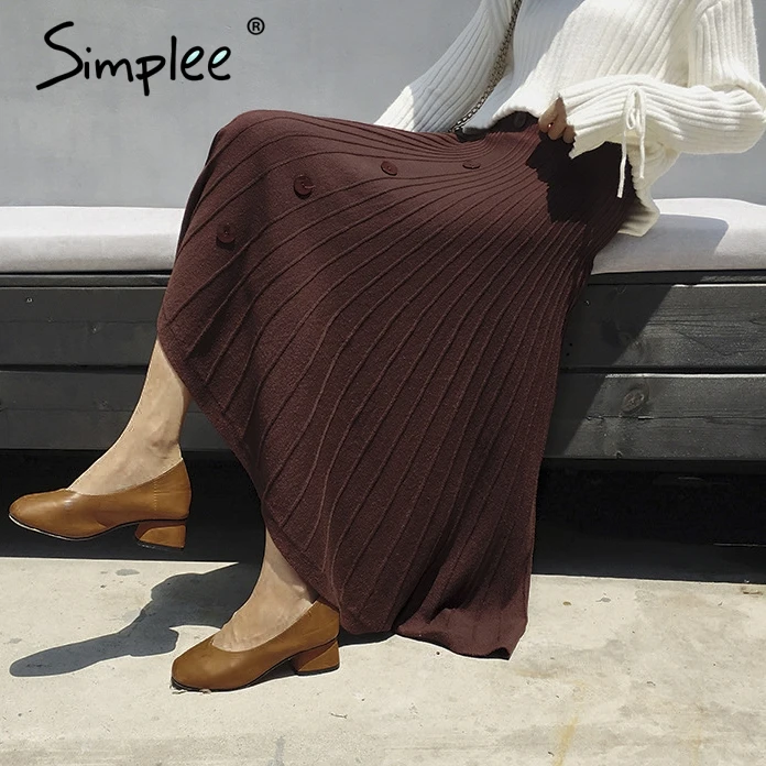 Simplee однобортный трикотажная длинная Плиссированная Юбка А силуэта с высокой