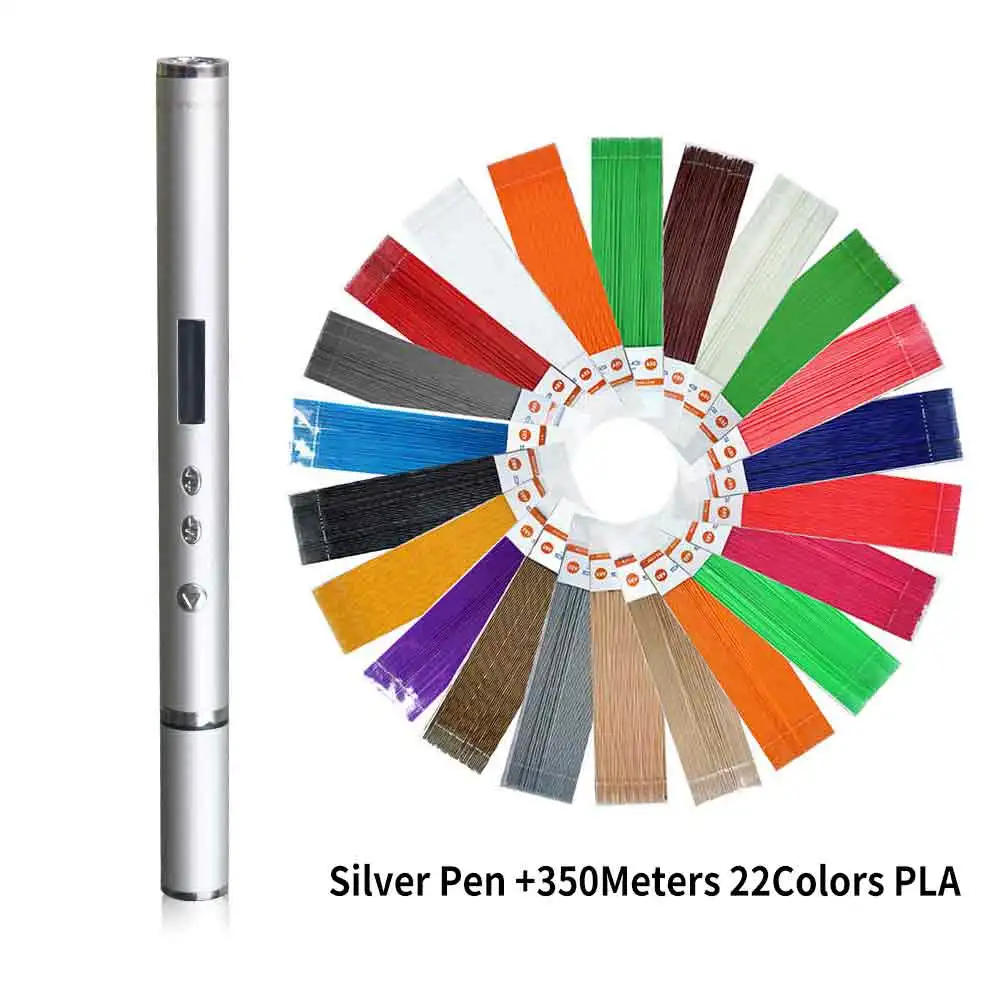 Silver Pen 350m PLA DEWANG, легкая 3d-ручка, новинка, OLED, DIY, 3D принтер, ручка, подарок на день рождения, PLA, ABS, нить, ручка, 3d ручки для рисования, гаджет - Цвет: Silver Pen 350m PLA