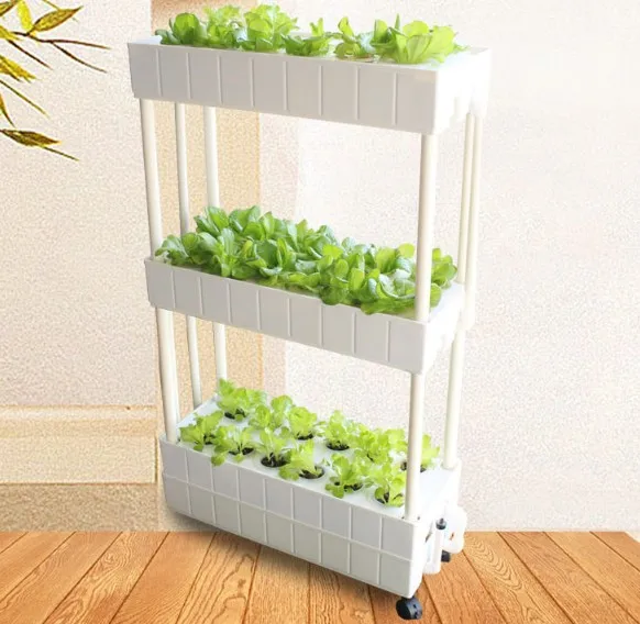 Movable smart planter for home use vertical horticultural hydroponics system with grow lights