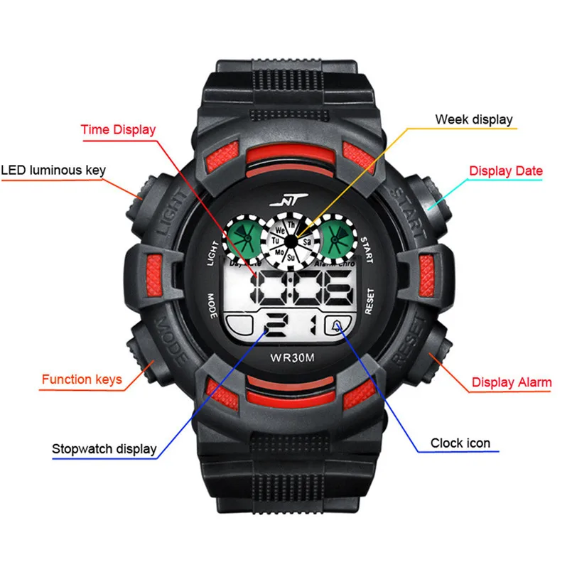 Montre homme sport 2018 Цифровые мужские светодиодные цифровые часы с сигнализацией для