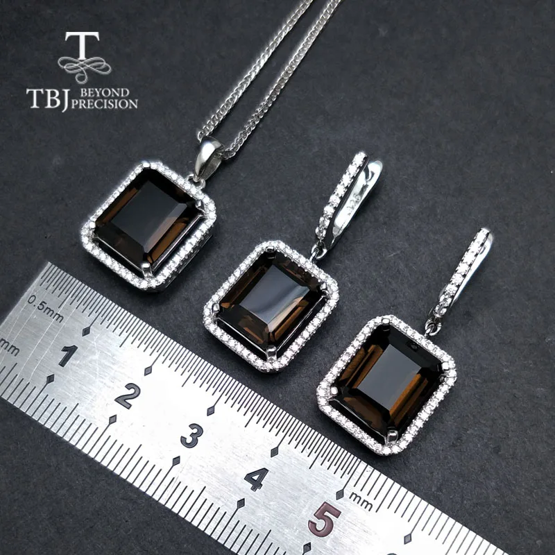 TBJ, 49.6ct натуральный дымчатый кварц драгоценный камень ювелирный набор из серебра 925 пробы, классический дизайн драгоценный камень ювелирные изделия для женщин с подарочной коробкой