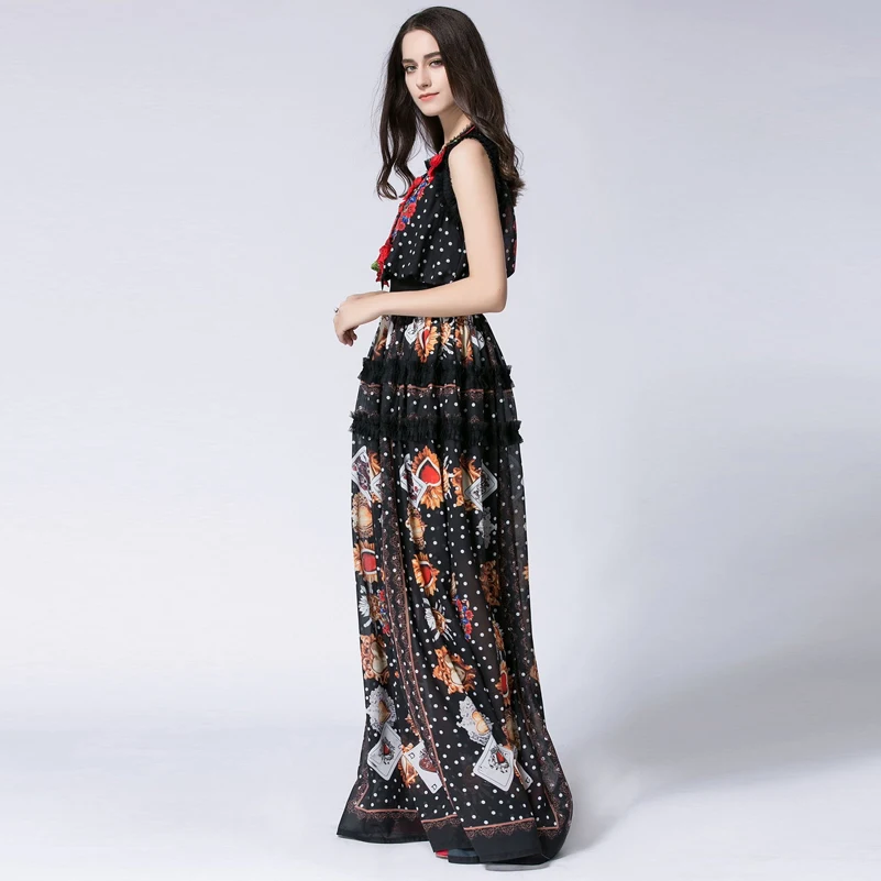 New 2017 Women Floor Length Sleeveless Elegant Rose Flower Print Floral Embroidery Vintage Long Dress Fashion Runway Maxi | Женская