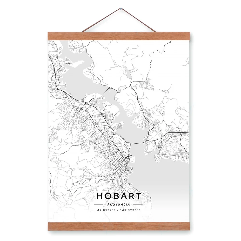 Хобарт Австралия Карта города деревянная рамка Холст Картина домашний декор настенная Художественная