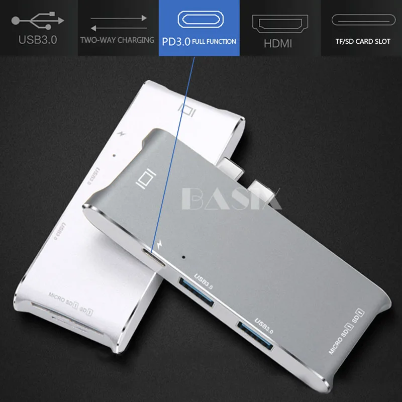 Basix USB C концентратор двойной тип к 3 0 сплиттер HDMI адаптер для MacBook Pro 2016/2017/2018 Thunderbolt