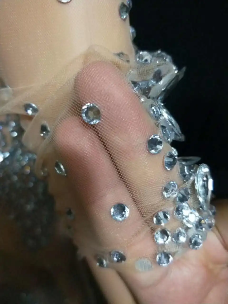 Горячая новинка сексуальное прозрачное платье стразы с длинными рукавами