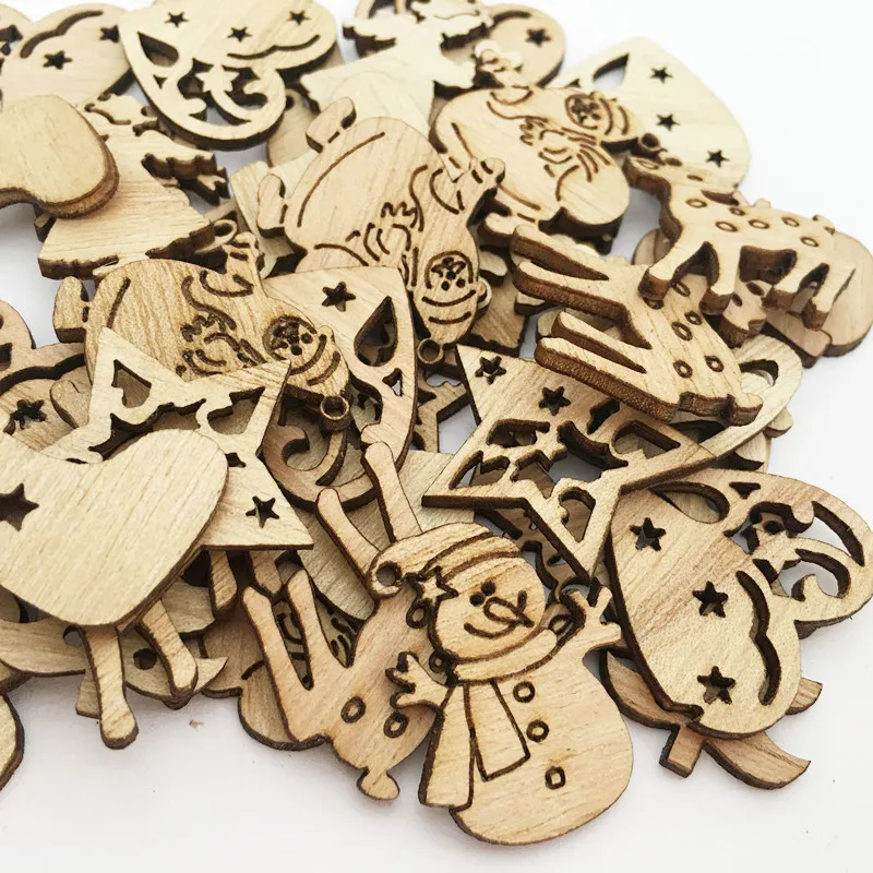 50 шт./пакет креативные Мультяшные деревянные чипы рождественские украшения