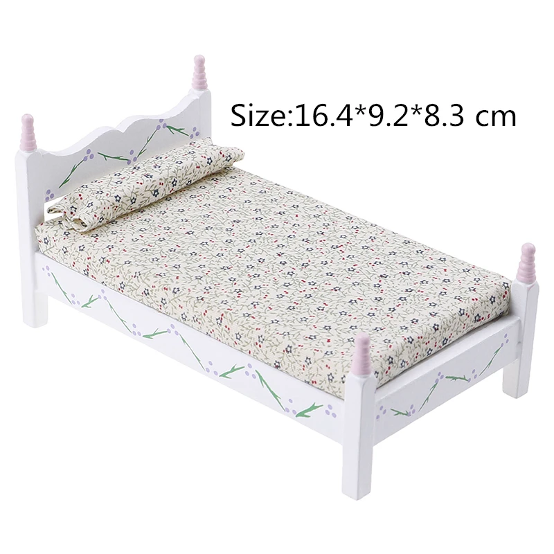 bed with pillow 1/12 Mini Dollhouse Furniture Bed Set/Revolving Chair Miniature Living Room Kids Pretend Play Toy Miniature furniture Miniature - Цвет: bed with pillow