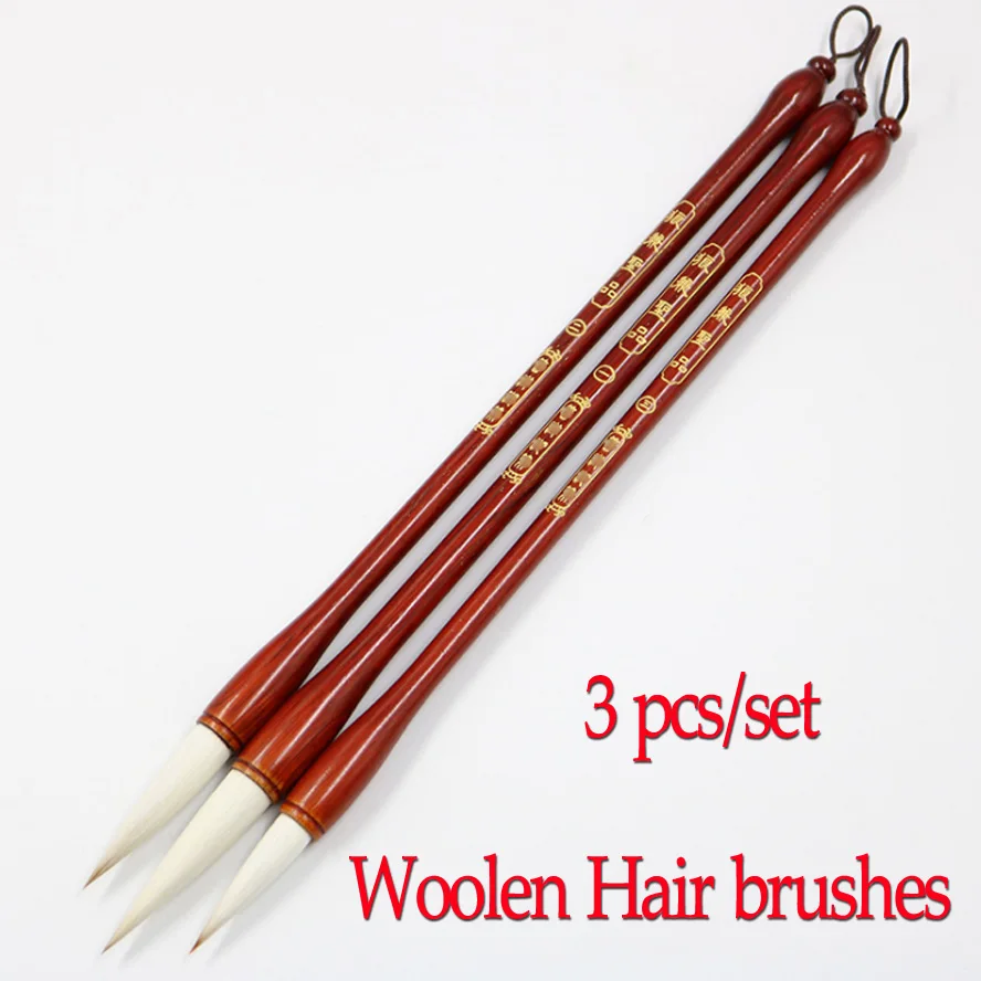 3 pcs/set Chinese Calligraphy Brushes white woolen hair brushes pen set for artist painting calligraphy Art supplies best gift | Канцтовары