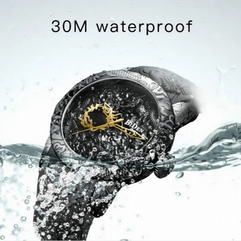 Мужские кварцевые часы с 3d скульптурным драконом BIDEN изысканные рельефные